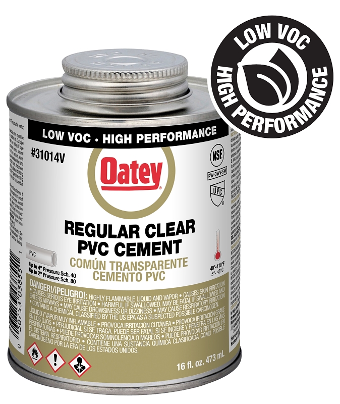 Oatey 31014V Regular-Bodied Fast Set Cement, 16 oz Can, Liquid, Clear