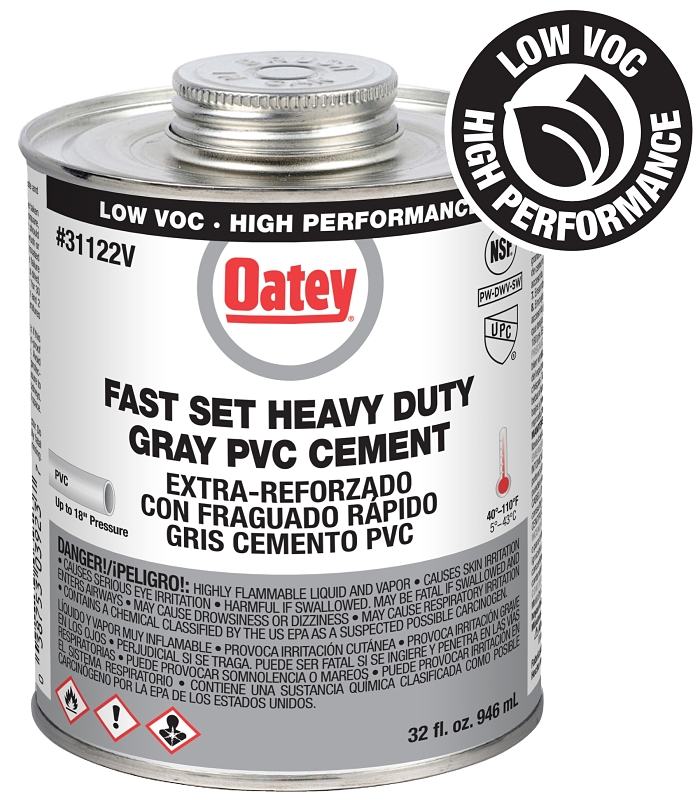 Oatey 31122V Heavy-Duty Fast Set Cement, 32 oz Can, Liquid, Gray