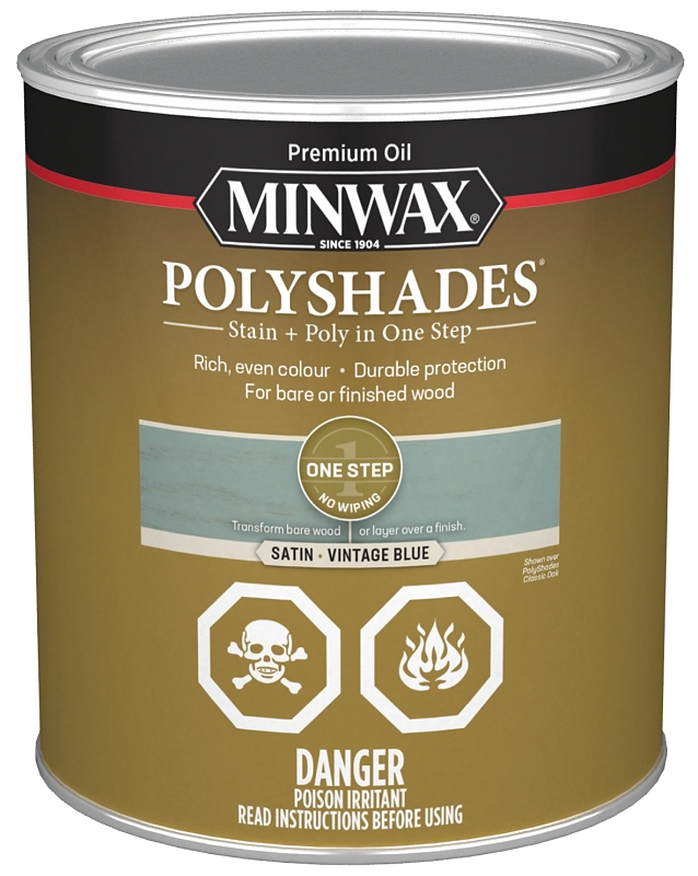 Minwax PolyShades CM6139444 Polyurethane Wood Stain, Satin, Vintage Blue, Liquid, 946 mL