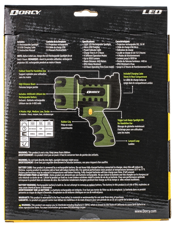 Dorcy Pro 41-1038 Rechargeable Spotlight, 1-Lamp, LED Lamp, 1850 Lumens, Black Fixture