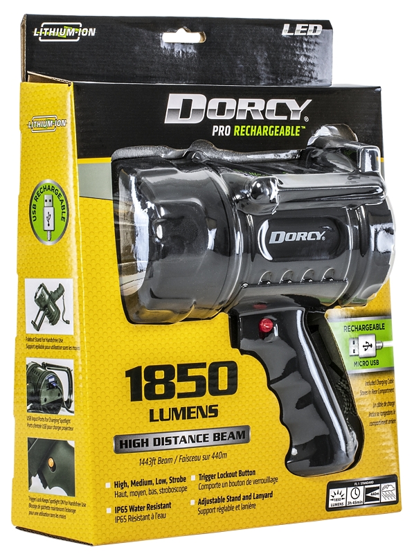 Dorcy Pro 41-1038 Rechargeable Spotlight, 1-Lamp, LED Lamp, 1850 Lumens, Black Fixture