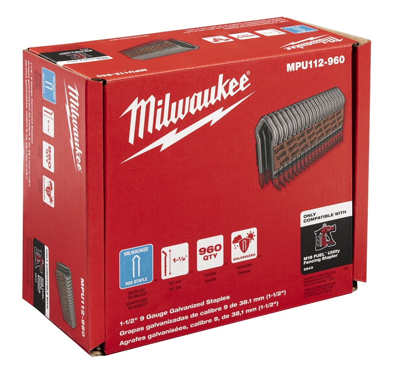 Milwaukee MPU112-960 Staples, 3/4 in W Crown, 9 ga Gauge, Steel