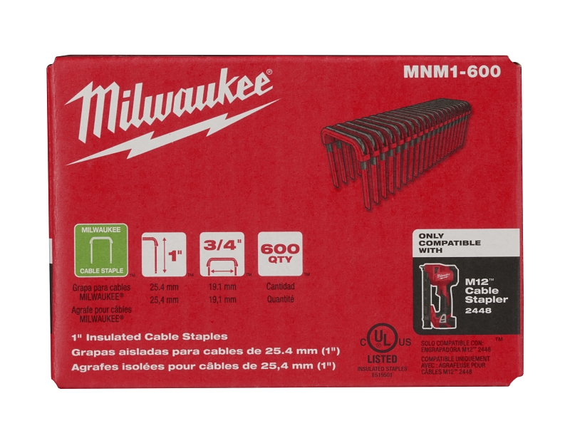 Milwaukee MNM1-600 Cable Staples, 1 in L Leg, 3/4 in W Crown, Steel, Pink/Red