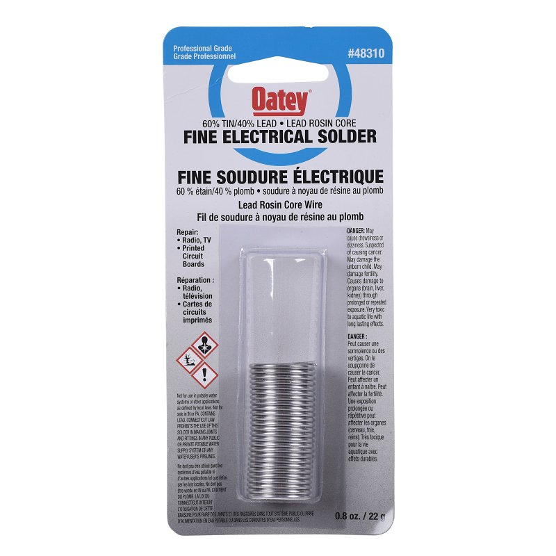 Oatey 48310 Rosin Core Wire Solder, 22 g Dispenser, Solid, Silver Gray, 182.22 to 237.78 deg C Melting Point