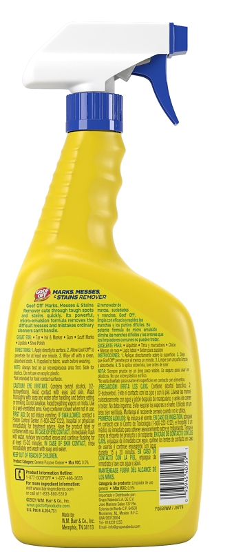 Goof Off FG659WM Marks, Messes and Stains Remover, 22 fl-oz Bottle, Liquid, Almond-Like, Slight Yellow to Clear