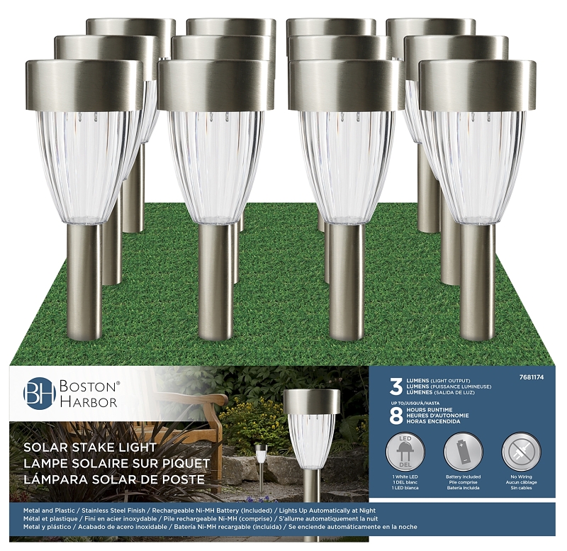Boston Harbor 27089 Solar Stake Light, Ni-MH Battery, AA Battery, 1-Lamp, LED Lamp, Metal/Plastic Fixture