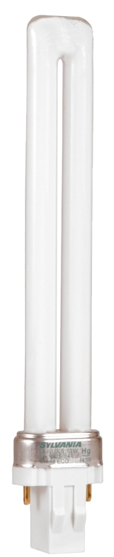 Sylvania 20403 Compact Fluorescent Bulb, 13 W, T12 Lamp, GX23 Lamp Base, 688 Lumens, 4100 K Color Temp, Cool White Light