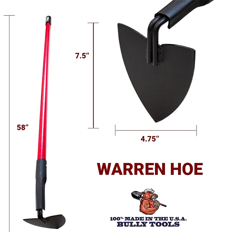 BULLY Tools 92354 Warren Hoe, 4-3/4 in W Blade, 7-1/2 in L Blade, Steel Blade, Triangle Blade, 58 in OAL
