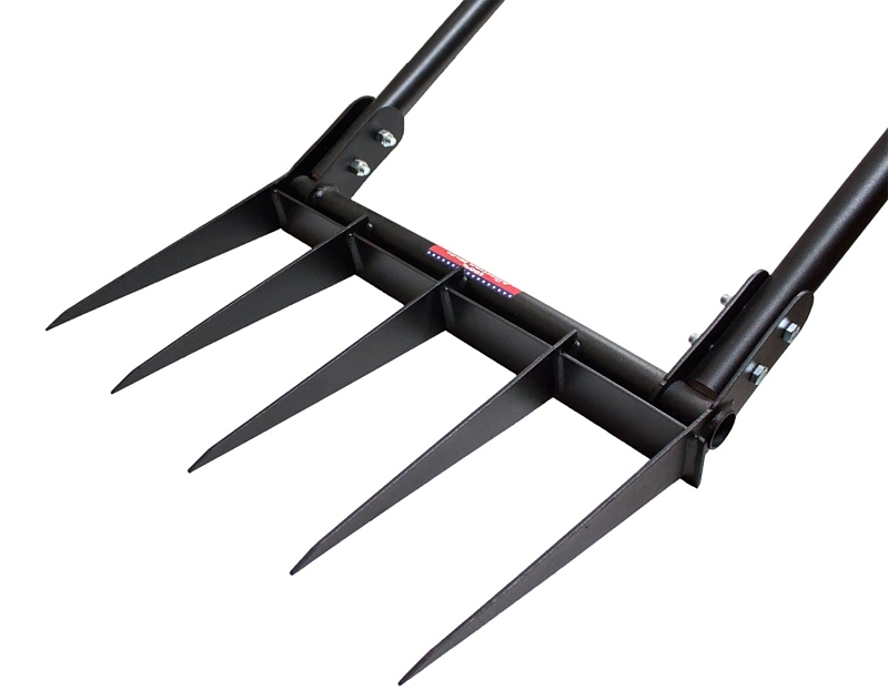 BULLY Tools 92627 Broadfork, 20 in W Tine, 11 in L Tines, Fixed Tine, 5-Tine, Steel Tine, Steel