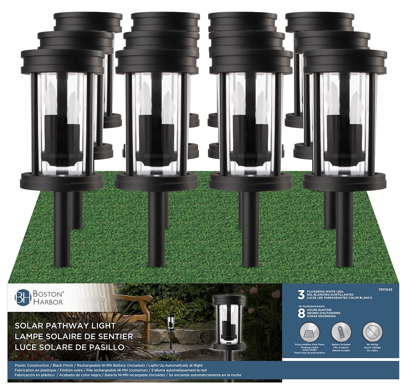 Boston Harbor 27097 Solar Flickering Stake Light, Ni-MH Battery, AA Battery, 3-Lamp, LED Lamp, Plastic Fixture, Black