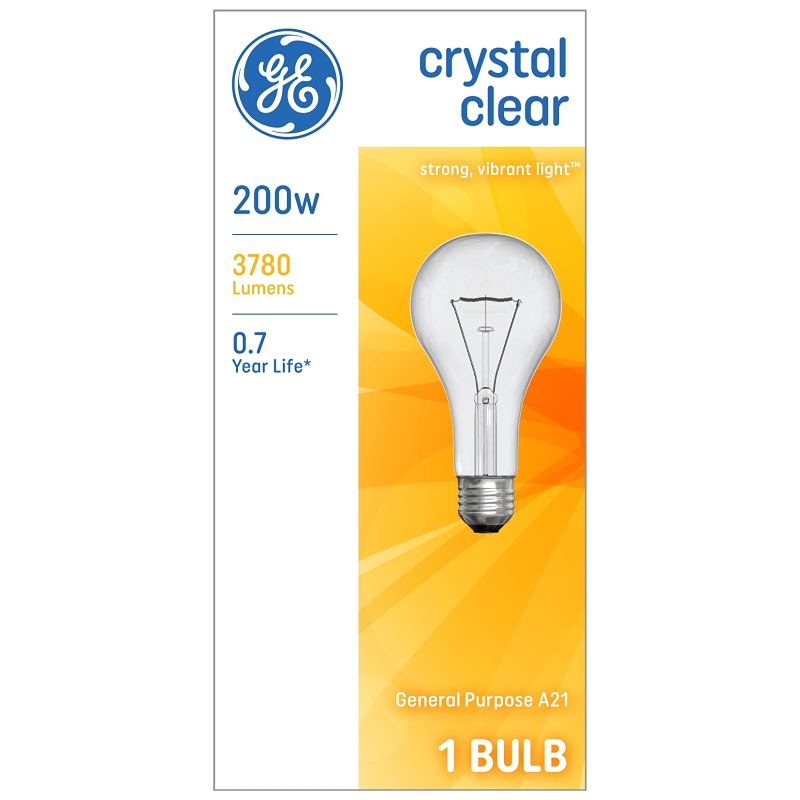 GE 16069 Light Bulb, 200 W, A21 Lamp, E26 Medium Lamp Base, 3780 Lumens, 2800 K Color Temp, Soft White Light