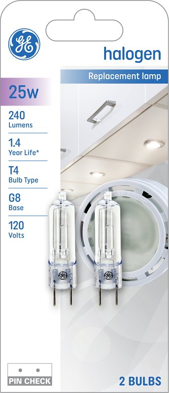 25-watt T4 Quartz Halogen Light Bulbs, G8 Base, 2-pk, 1500-hour Life