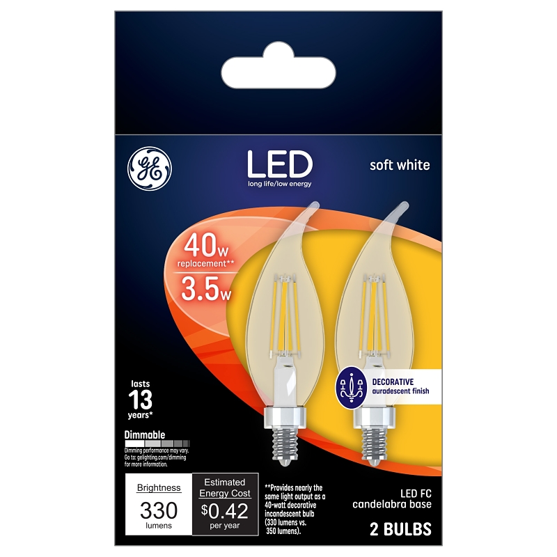93103493 Led Chandelier Light Bulbs, Candle Shape, 3.5w, 330 Lumens, 2-pk.
