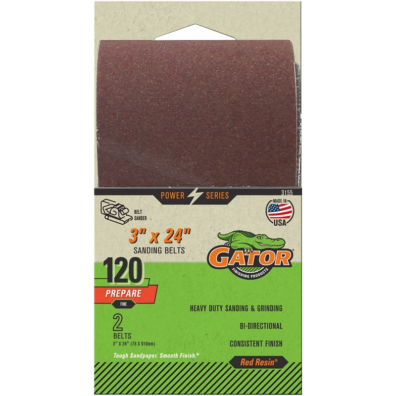 Gator 3155 Sanding Belt, 3 in W, 24 in L, 120 Grit, Fine, Aluminum Oxide Abrasive