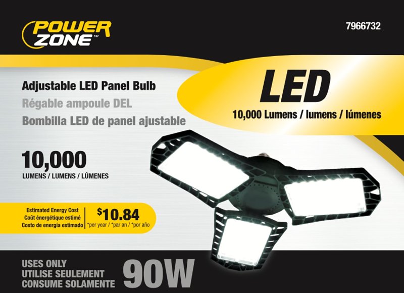 PowerZone GT-BU-G100A LED Panel Bulb, Medium E26, 500 W Equivalent, LED Lamp Base, Daylight Light