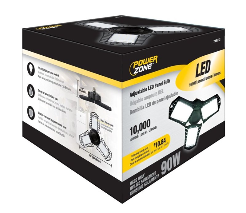 PowerZone GT-BU-G100A LED Panel Bulb, Medium E26, 500 W Equivalent, LED Lamp Base, Daylight Light