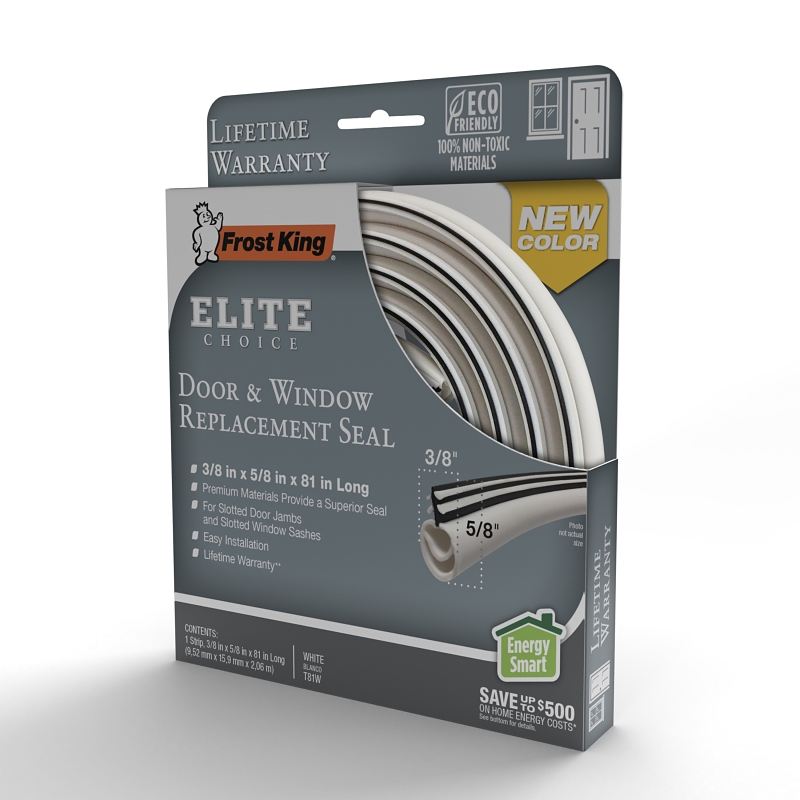 Frost King T81-BW Door Weatherseal Replacement, 1/2 in W, 81 in L, PVC, Black