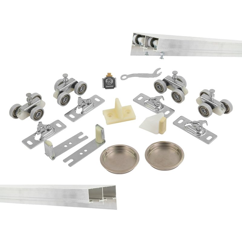 Renin BP831BB-04800-AL Hardware and Track Set, 48 in L Track, Aluminum, For: 3/4 to 1-3/4 in THK Bypass Door