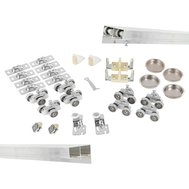 Renin BP831BB-09600-AL Hardware and Track Set, 96 in L Track, Aluminum, For: 3/4 to 1-3/4 in THK Bypass Door