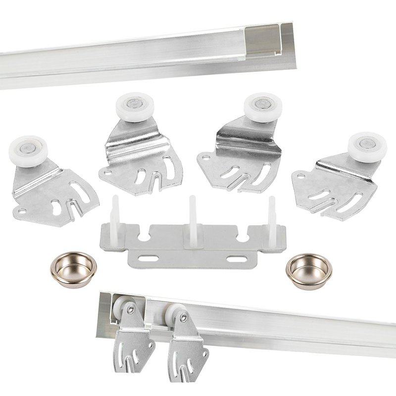 Renin BP0022F-07200-AL Hardware and J-Track Set, 72 in L Track, Aluminum, For: 1-3/8 in THK Bypass Door