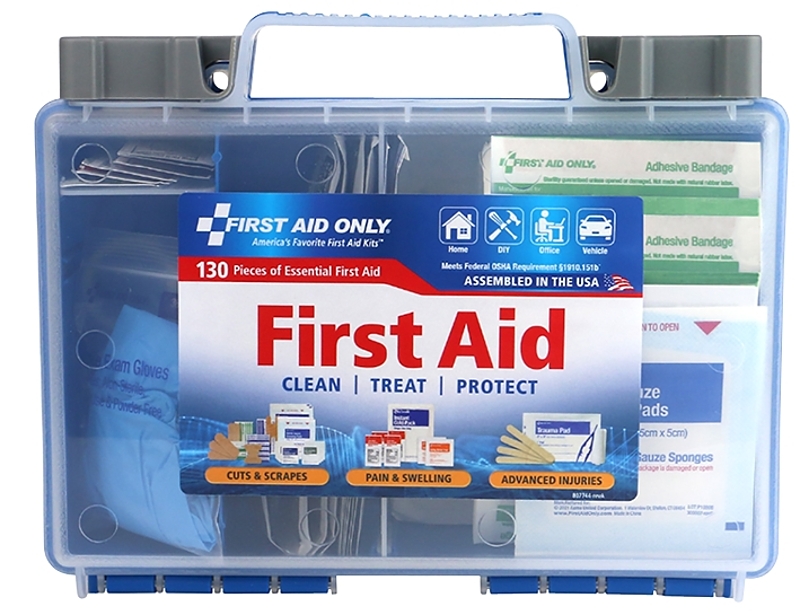 First Aid Only 91299 First Aid Kit, 130 -Piece, Multi-Color, Includes: (25) 3/4 x 3 in Adhesive Plastic Bandages
