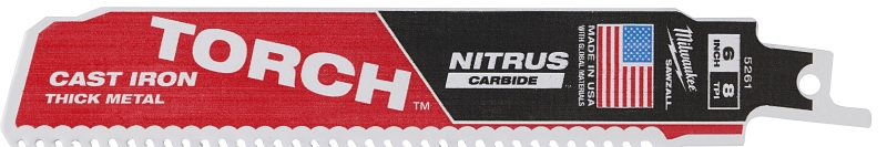 Milwaukee SAWZALL TORCH 48-00-5261 Reciprocating Saw Blade, 2 in W, 6 in L, 7 TPI, Nitrus Carbide Cutting Edge