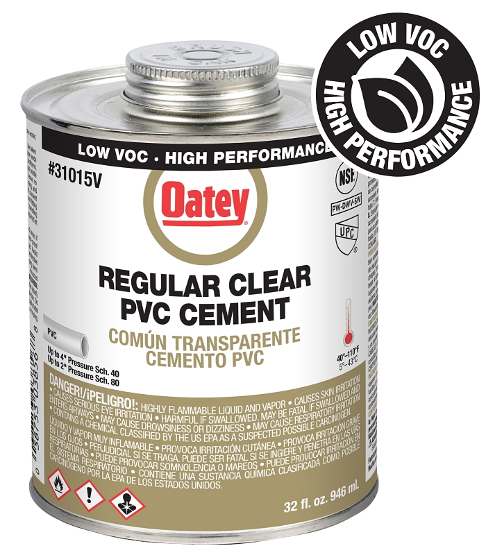 Oatey 310153V Regular-Bodied Fast Set Cement, 32 oz Can, Liquid, Clear
