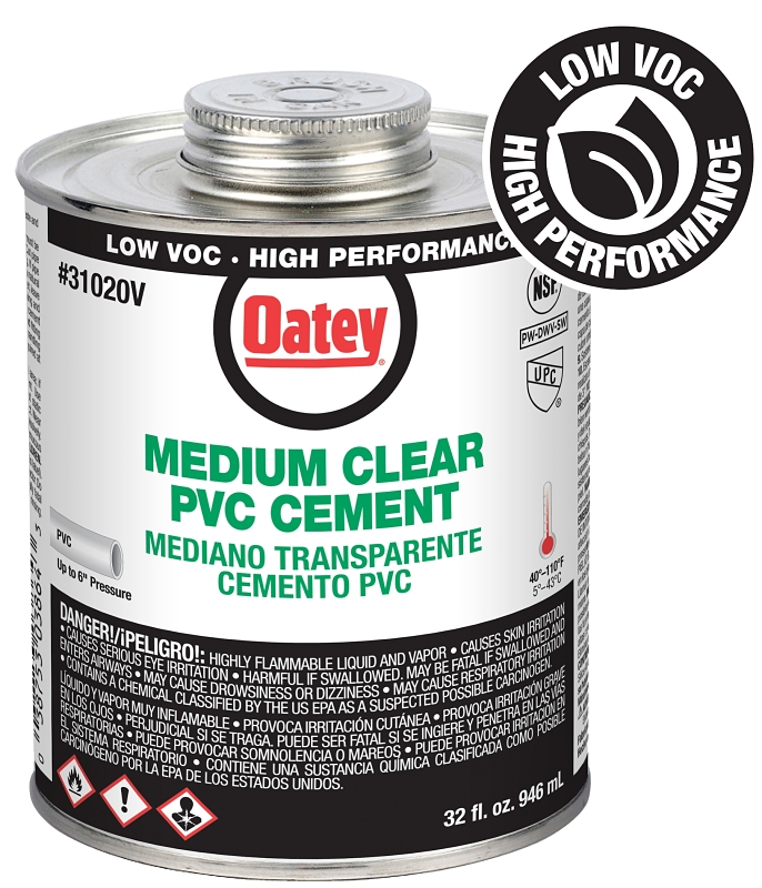 Oatey 31020V Medium-Bodied Fast Set Cement, 32 oz Can, Liquid, Clear