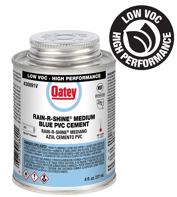 Oatey Rain-R-Shine 30891LV Medium-Bodied Fast Set Cement, 8 oz Can, Liquid, Blue