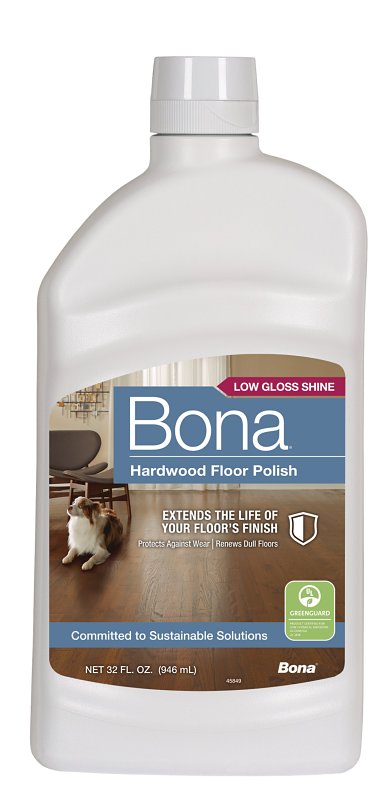 Bona WP500351001 Floor Polish, 32 oz, White, Liquid, Water/Aqua, Acrylic Copolymer, Tributoxyethyl Phosphate