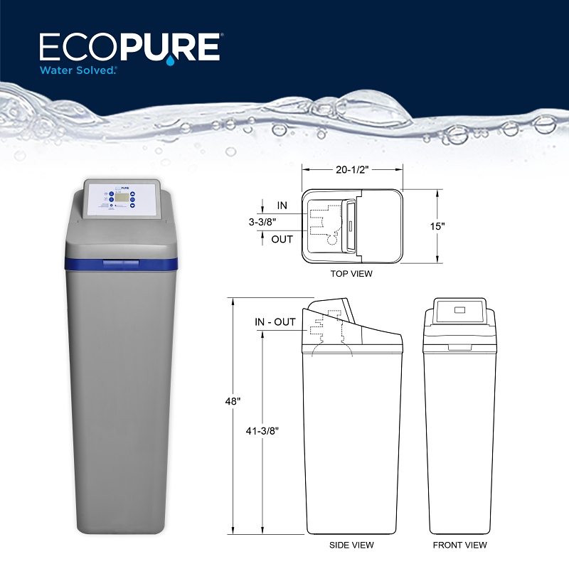 Ecopure EP31007/EP7130 Water Softener, 30,000 Grain, 14-1/2 in W, 44-3/4 in H, 21-1/4 in D