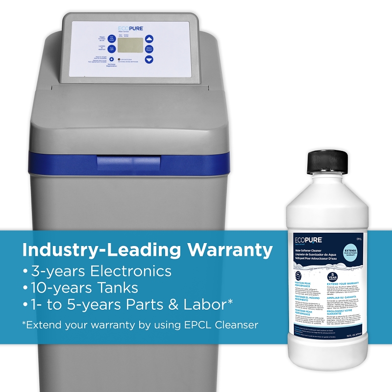Ecopure EPHS Water Softener and Filter, 100 Grain, 16-1/2 in W, 48 in H, 19-3/4 in D