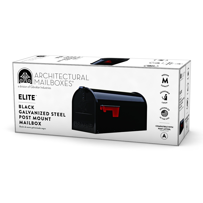Gibraltar Mailboxes Elite Series E1100B00 Mailbox, 800 cu-in Capacity, Galvanized Steel, Powder-Coated, 6.9 in W, Black