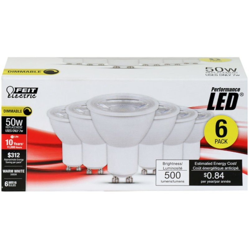 Feit Electric MR16GU10500/10KLED/6 LED Bulb, Track/Recessed, 500 Lumens, 9 W, MR16 Lamp, 50 W Equivalent, GU10 Lamp Base