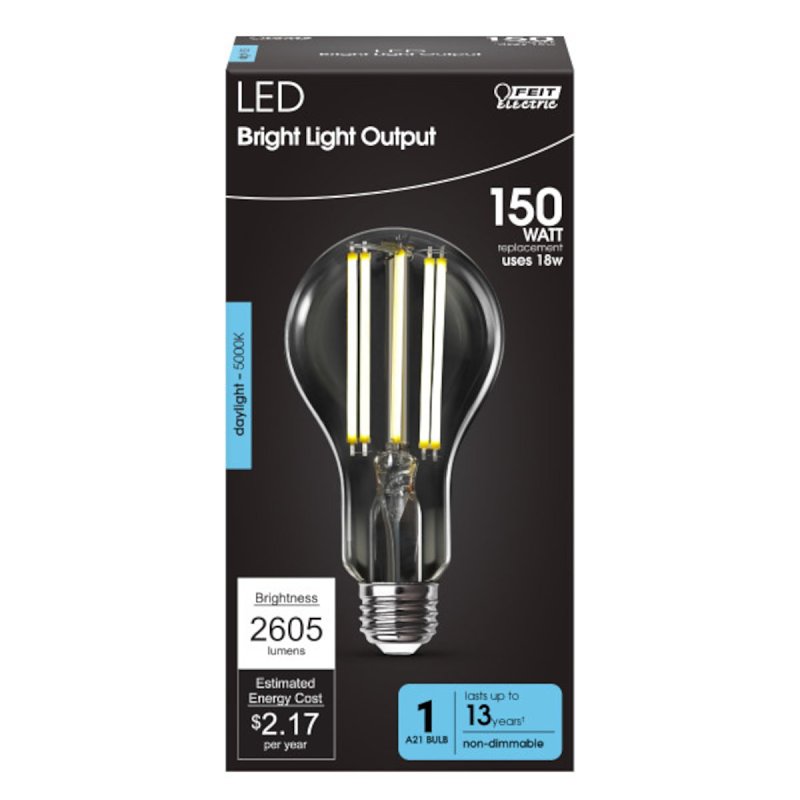 Feit Electric OM150DM/CL/850/FIL LED Light Bulb, A21 Lamp, 150 W Equivalent, E26 Medium Lamp Base, Clear
