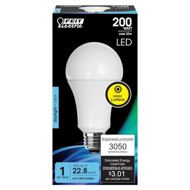 Feit Electric OM200/850/LED LED Bulb, General Purpose, Omni A21 Lamp, 200 W Equivalent, E26 Lamp Base, Daylight Light