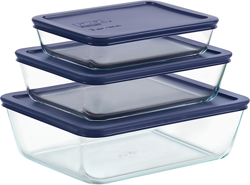 Pyrex 6004023 Series Food Storage Container Set, Dark Blue, Glass/Plastic, Blue