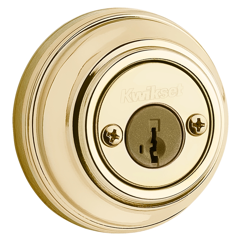 Kwikset 99850-071 Deadbolt, Traditional, 1 Grade, Metal, Polished Brass, 2-3/8, 2-3/4 in Backset, KW1, K4 Keyway