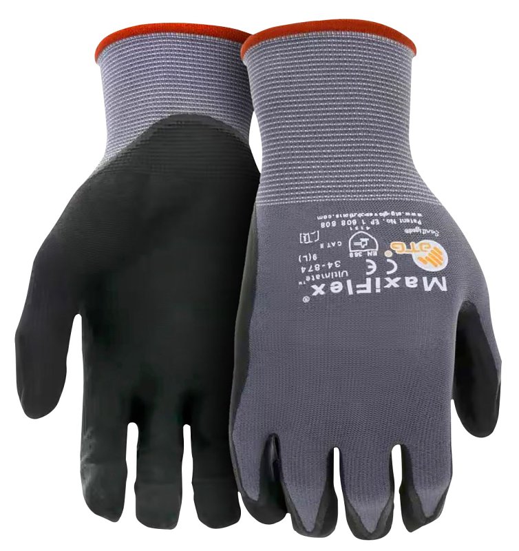 Boss MaxiFlex Ultimate 34-874T/M Seamless Knit Coated Gloves, Unisex, M, 8.7 in L, Knit Wrist Cuff, Nitrile Coating