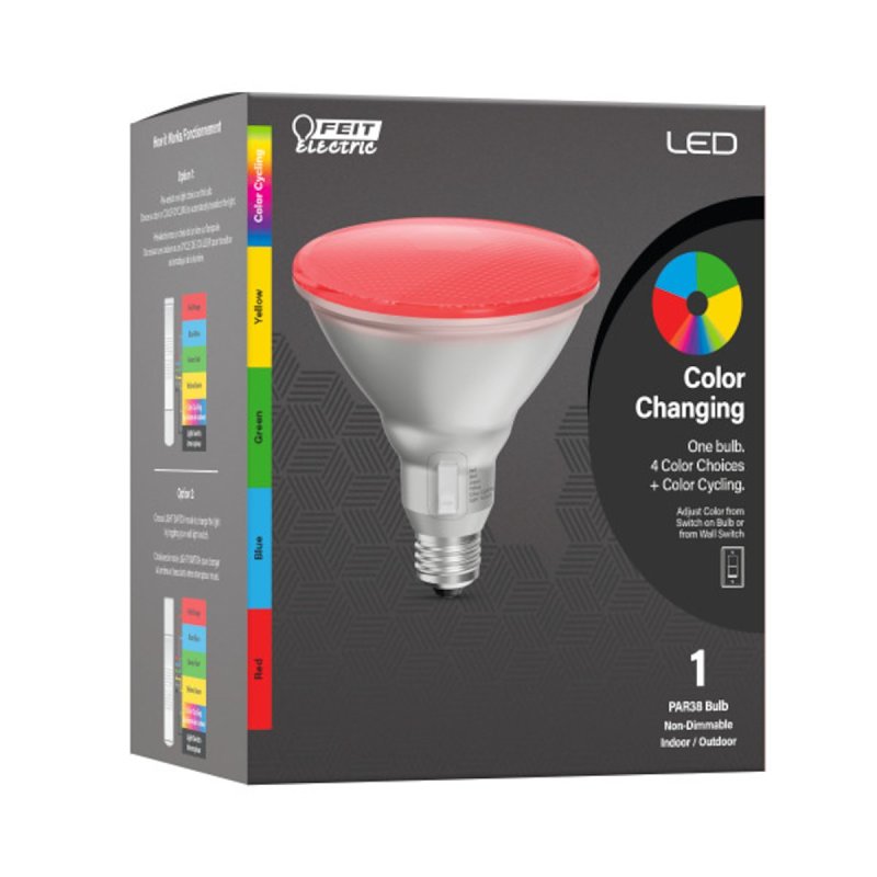 Feit Electric PAR38/RGBY/6WY/LEDI 6-Way LED Light Bulb, PAR38 Bulb, 5 W, Red/Blue/Green/Yellow Bulb, Reflector Bulb