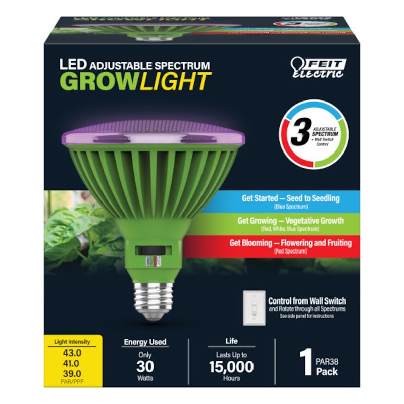Feit Electric PAR38ADJGRW/LED/HDRP Spectrum Grow Light 0.28 A, 120 VAC, 30 W, LED Lamp, 2300 Lumens