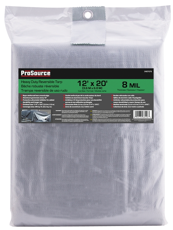 ProSource T1220GS140 Heavy-Duty Tarp, 20 ft L, 12 ft W, 8 mil Thick, Polyethylene, Green/Silver