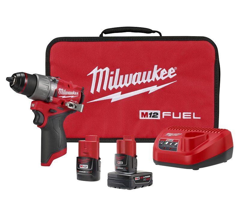 Milwaukee 3404-22 Hammer Drill/Driver Kit, Battery Included, 12 V, 2 Ah, 4 Ah, 1/2 in Chuck, Keyless Chuck