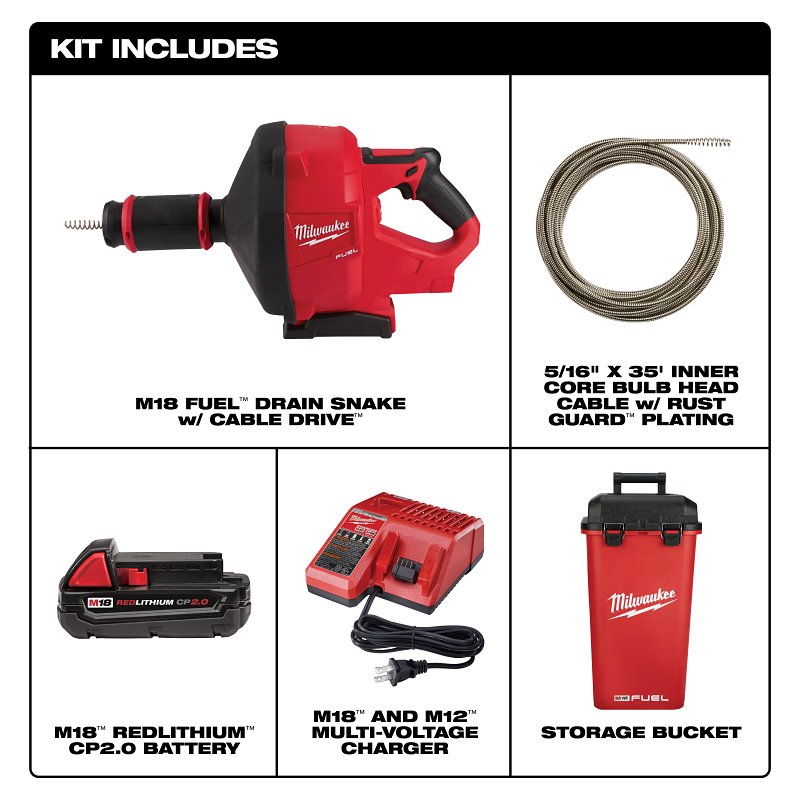 KIT DRAIN SNAKE W/CBL DRV M18