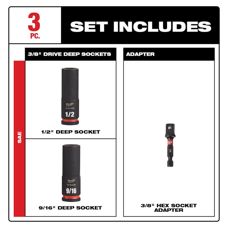 SOCKET SET IMPACT DEEP 3/8IN