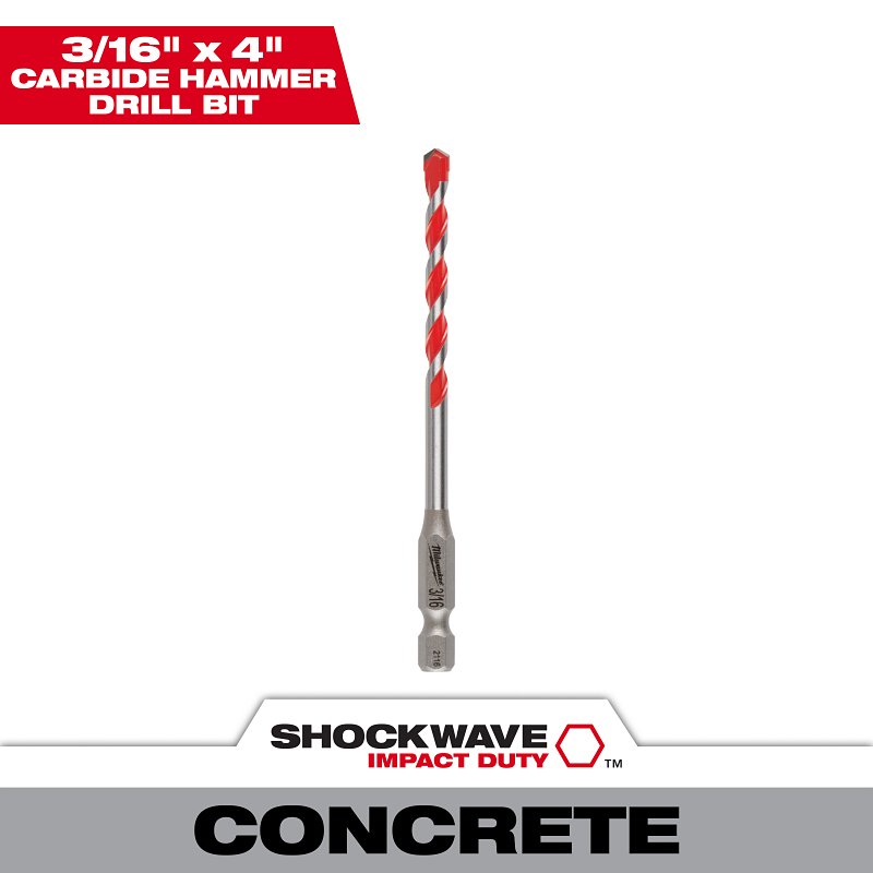 BIT DRL HMR CARBIDE 3/16X2X4IN