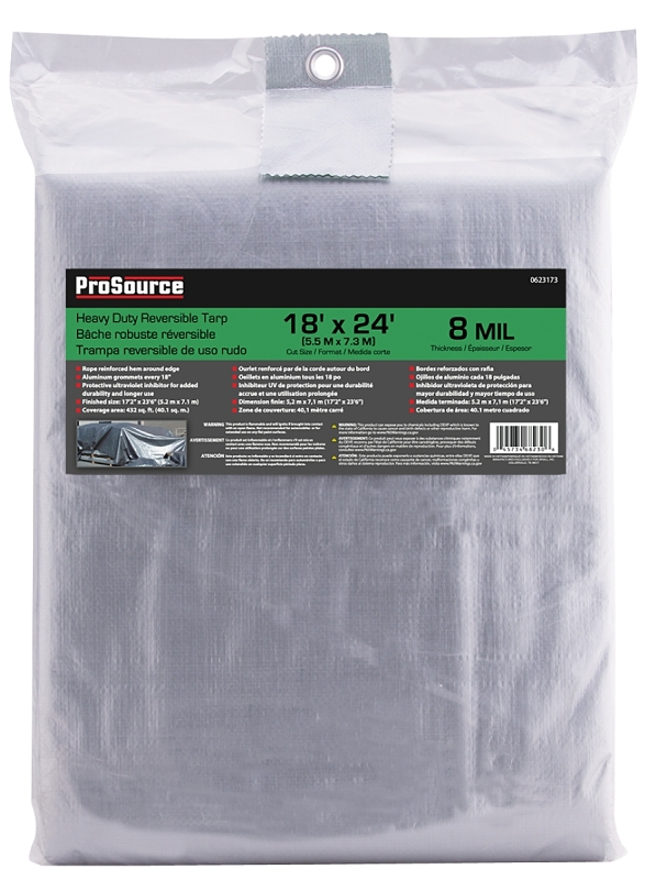 ProSource T1824GS140 Heavy-Duty Tarp, 24 ft L, 18 ft W, 8 mil Thick, Polyethylene, Green/Silver