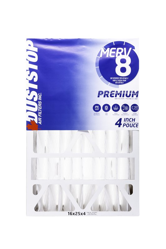 Duststop Premium Series DP-16254 Air Filter, Pleated, 4 in Thick, 25 in L, 16 in W, 8 MERV