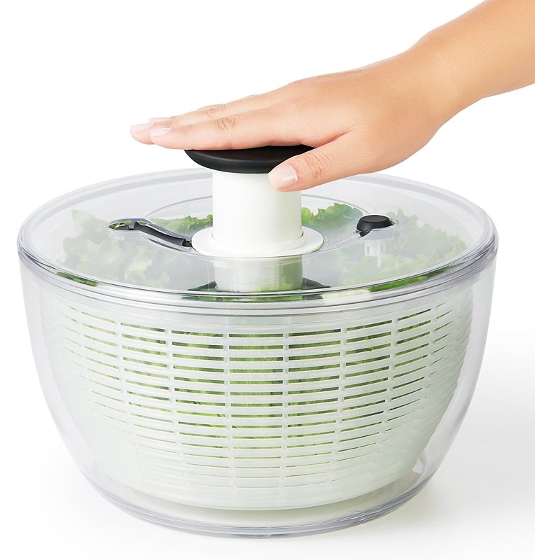 Oxo 32480 Salad Spinner, 4.95 qt Basket, 6.22 qt Bowl Capacity, 10-1/2 in Dia, 10-1/2 in W, 6 in H, Plastic, White