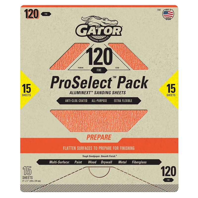 GATOR 7282 SANDING SHEET, 11 IN L, 9 IN W, FINE, 120 GRIT